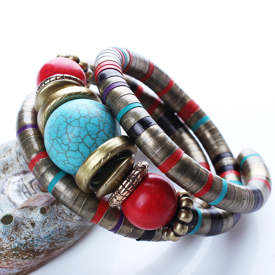 Western Style Beaded folk-custom Multi-layer Bracelets Serpent bone Modeling Turquoise Bracelet