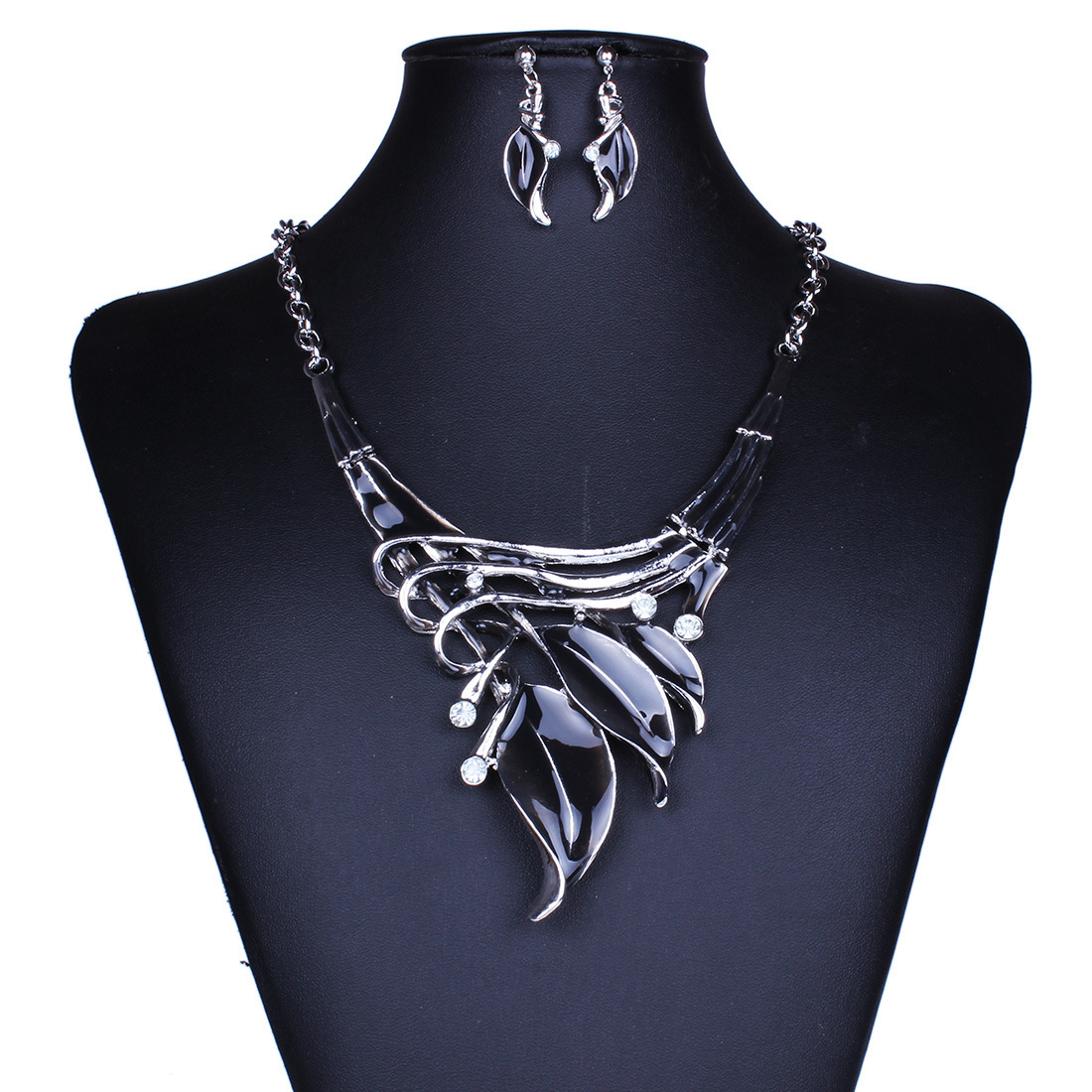 Western Style Fashion Classic Leaves Modeling Color Dripping oil Diamond Necklace Earring