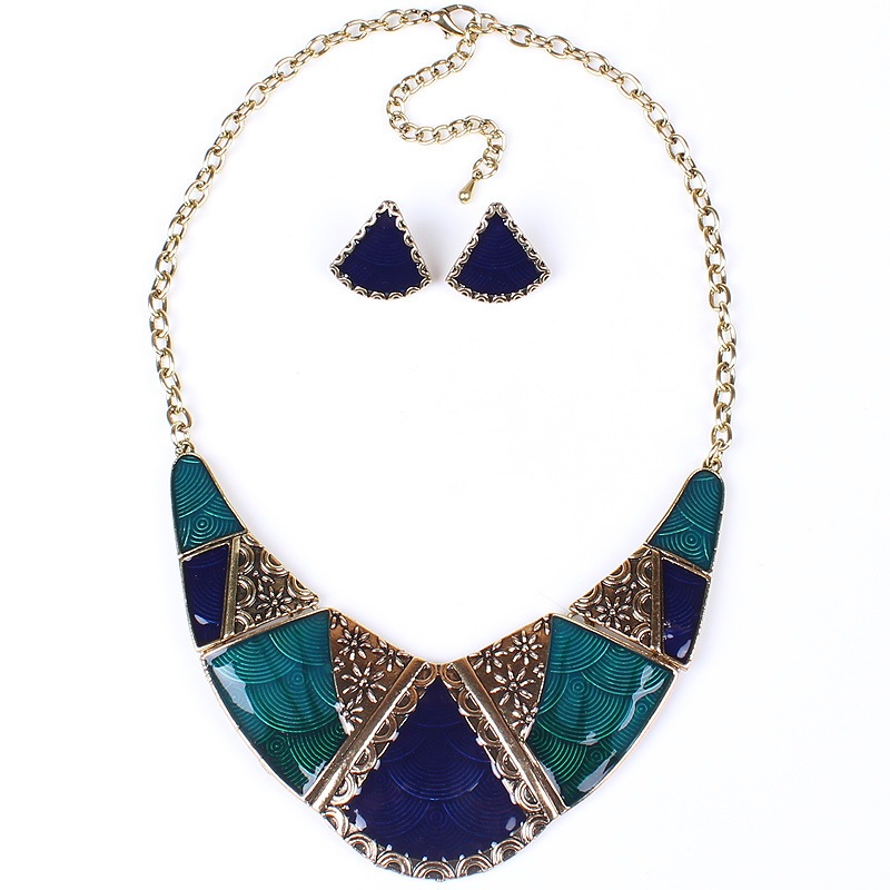 Western Style Fashion Personality Retro Wild High-end Dripping oil Necklace Earring Set