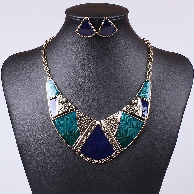 Western Style Fashion Personality Retro Wild High-end Dripping oil Necklace Earring Set