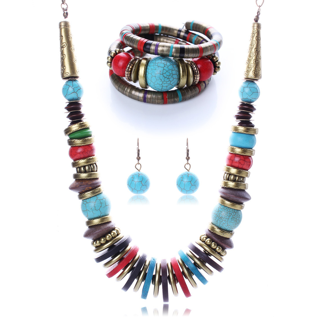 Western Style Fashion folk-custom Turquoise Ancient Bronze Necklace Earring Bracelets