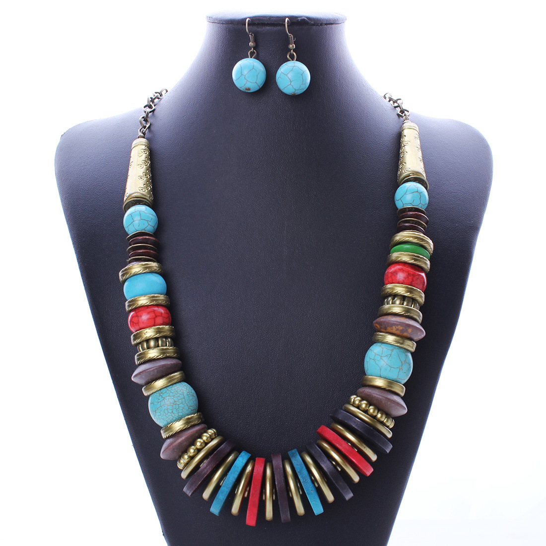 Western Style Fashion folk-custom Turquoise Ancient Bronze Necklace Earring Bracelets
