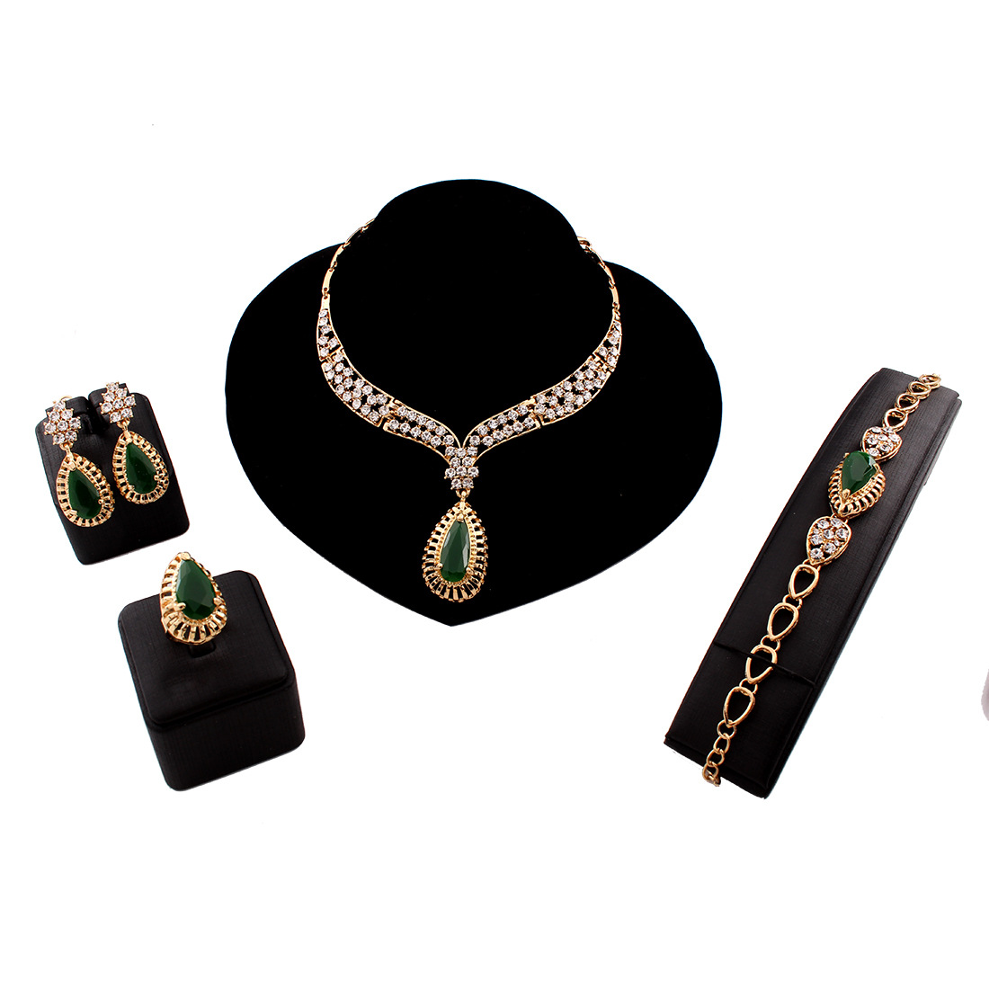 Western Style luxurious Diamond Necklace Bracelets Earring Rings Set Jewelry