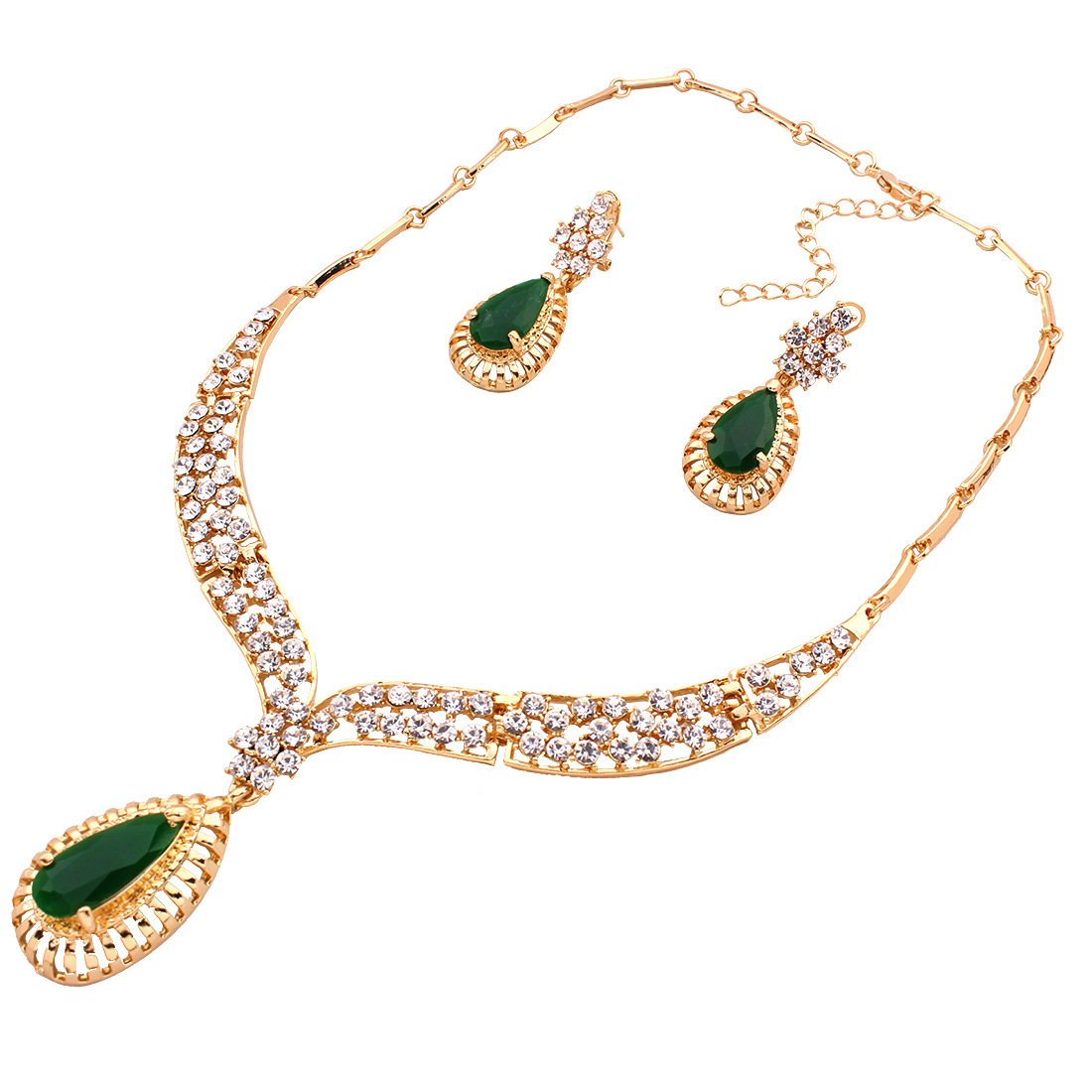 Western Style luxurious Diamond Necklace Bracelets Earring Rings Set Jewelry