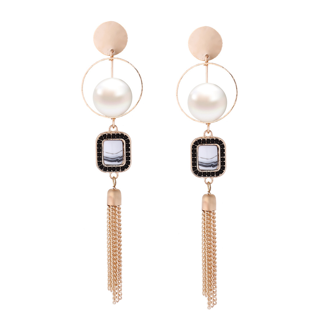 Western Style Long Aection Earring Temperament Tassel Imitation Pearls Geometry Circle Earrings