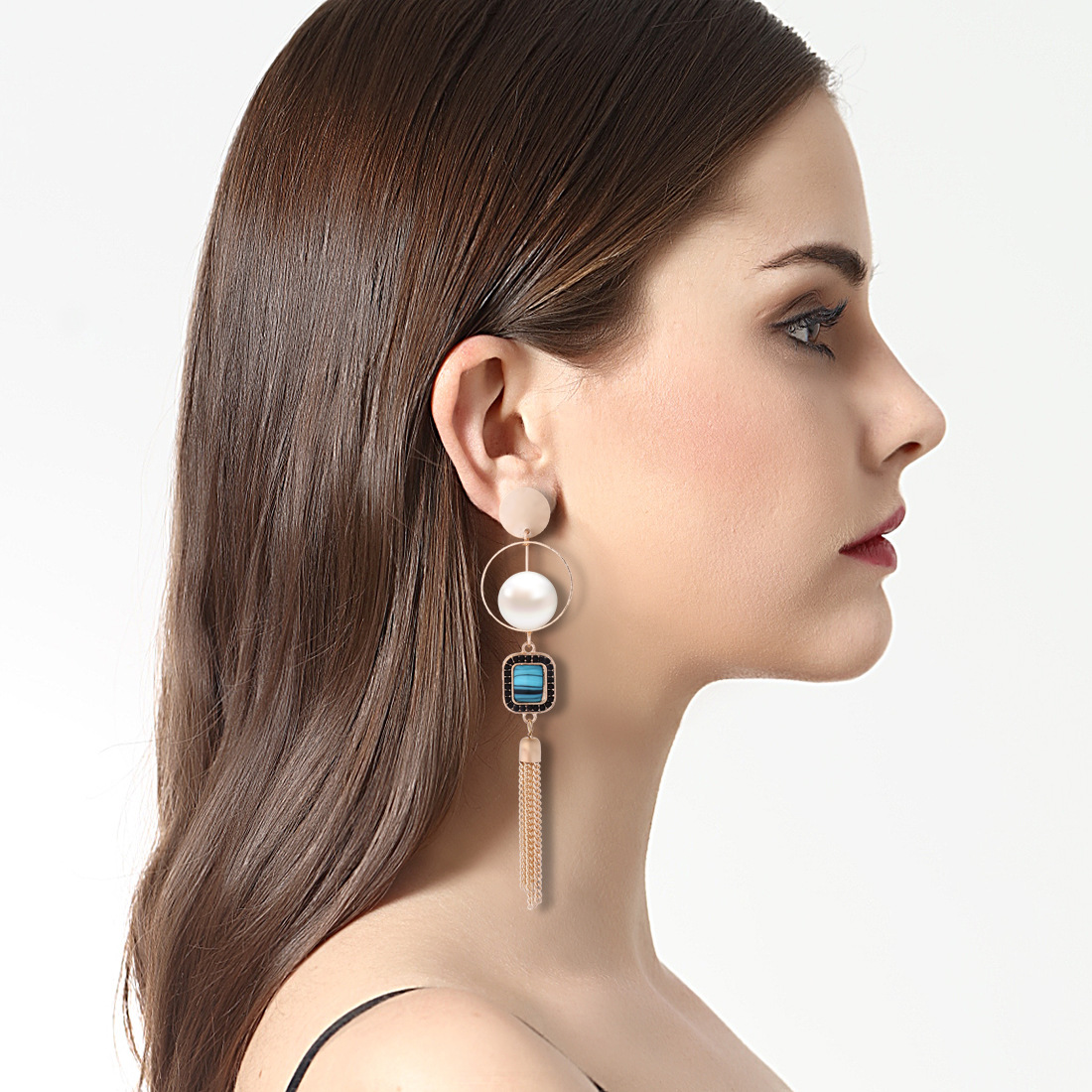 Western Style Long Aection Earring Temperament Tassel Imitation Pearls Geometry Circle Earrings