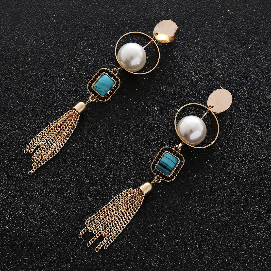 Western Style Long Aection Earring Temperament Tassel Imitation Pearls Geometry Circle Earrings