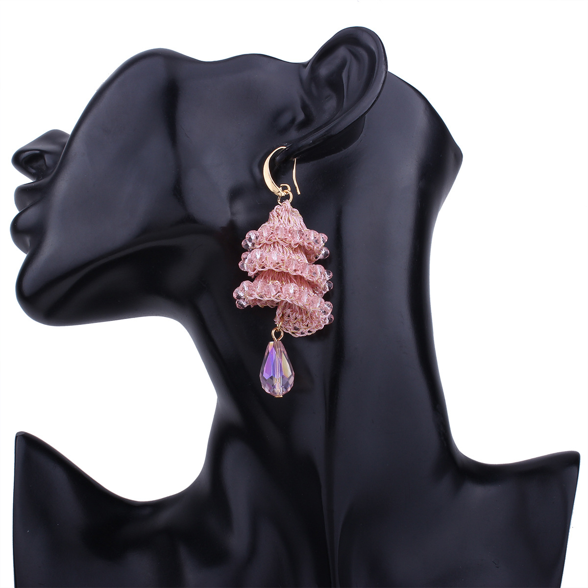 Creative Manual Weaving Crystal Beaded Spiral Earring Drop Shape Bead Fashion Wild Earring