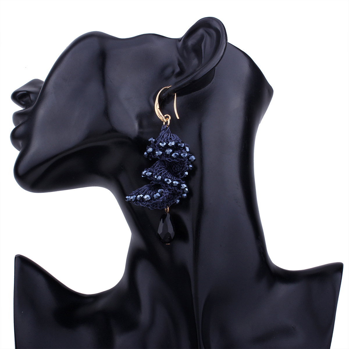 Creative Manual Weaving Crystal Beaded Spiral Earring Drop Shape Bead Fashion Wild Earring