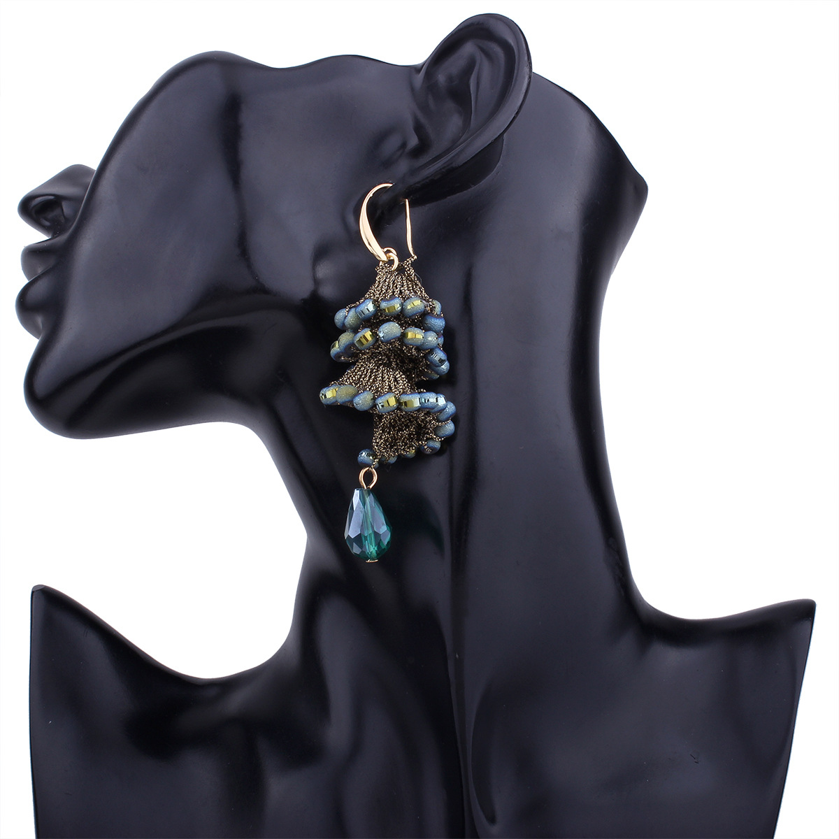 Creative Manual Weaving Crystal Beaded Spiral Earring Drop Shape Bead Fashion Wild Earring