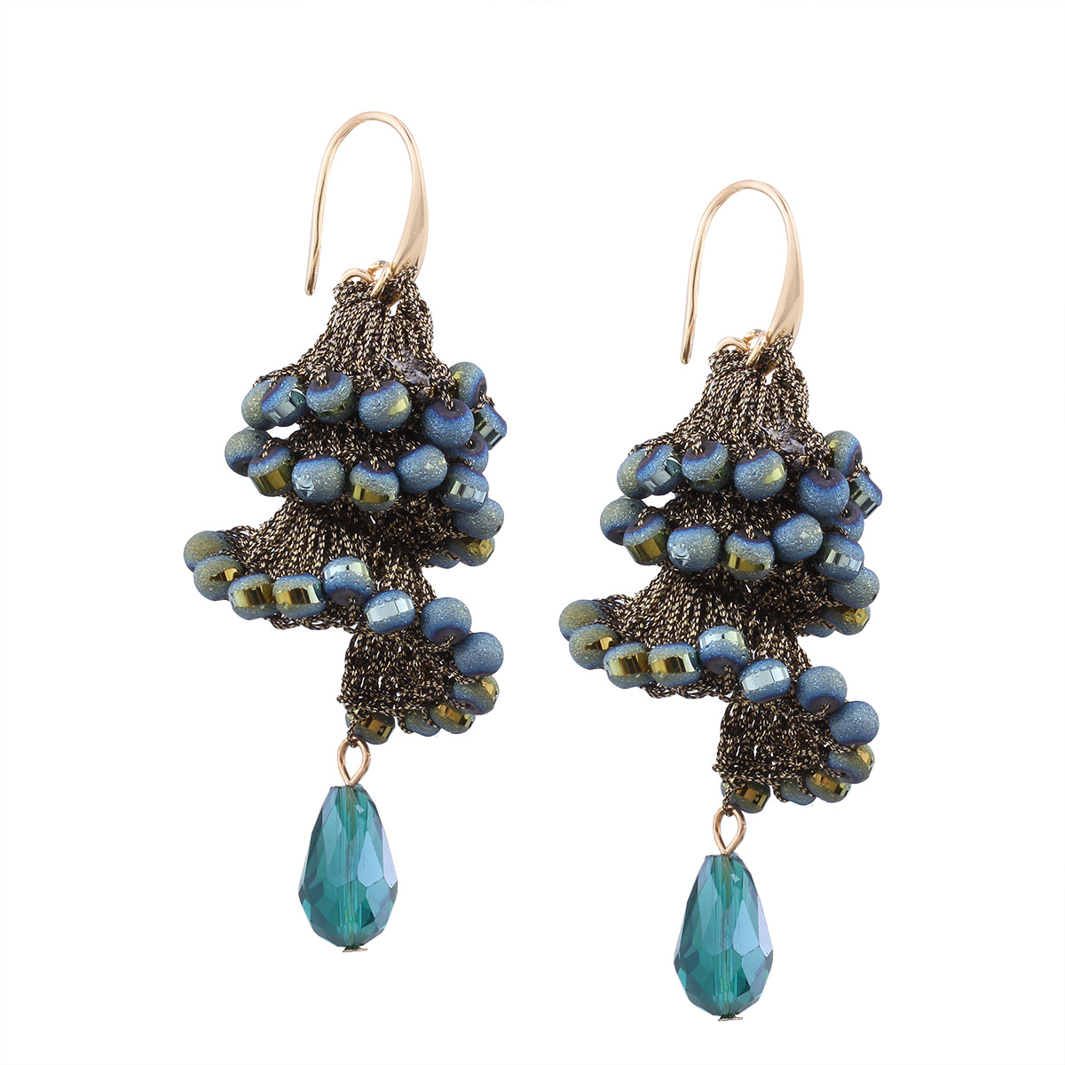 Creative Manual Weaving Crystal Beaded Spiral Earring Drop Shape Bead Fashion Wild Earring