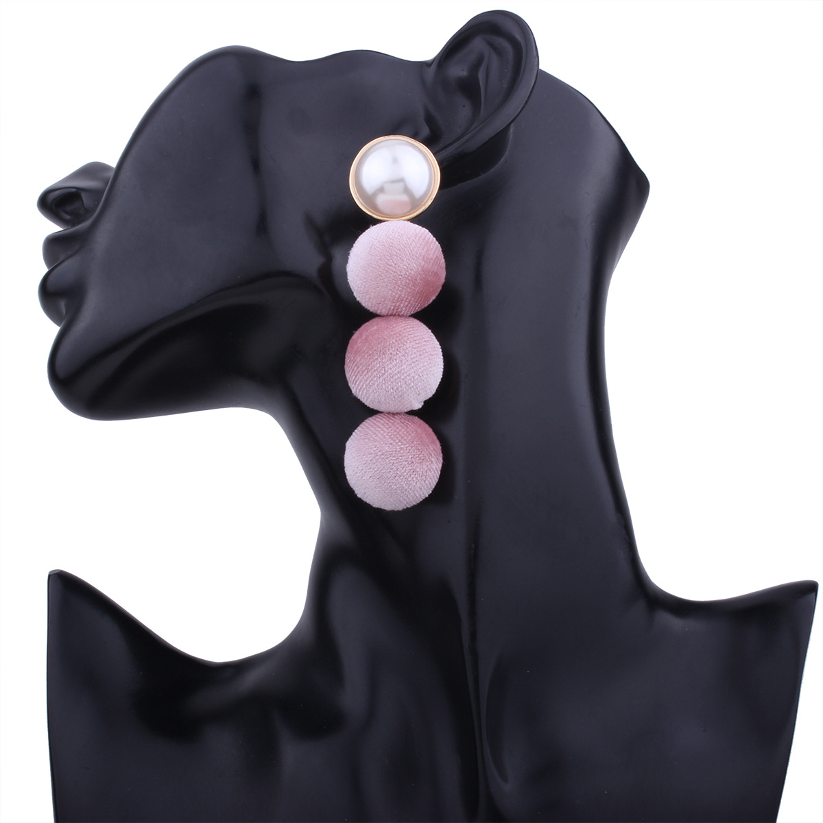 Ms Multicolor Half Pompoms Stitching Long Section Earrings Imitation Pearls Sweet Girls Earrings