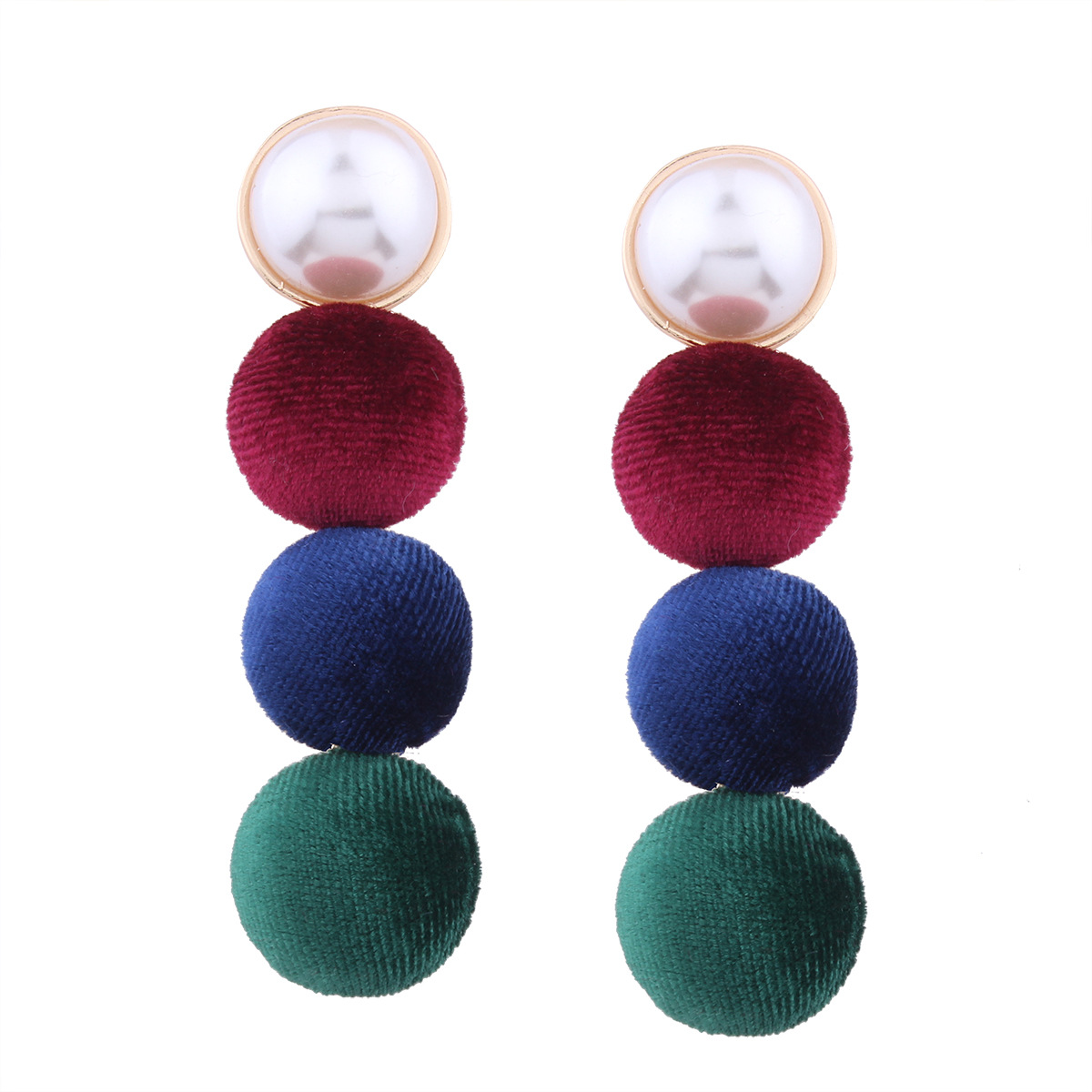 Ms Multicolor Half Pompoms Stitching Long Section Earrings Imitation Pearls Sweet Girls Earrings