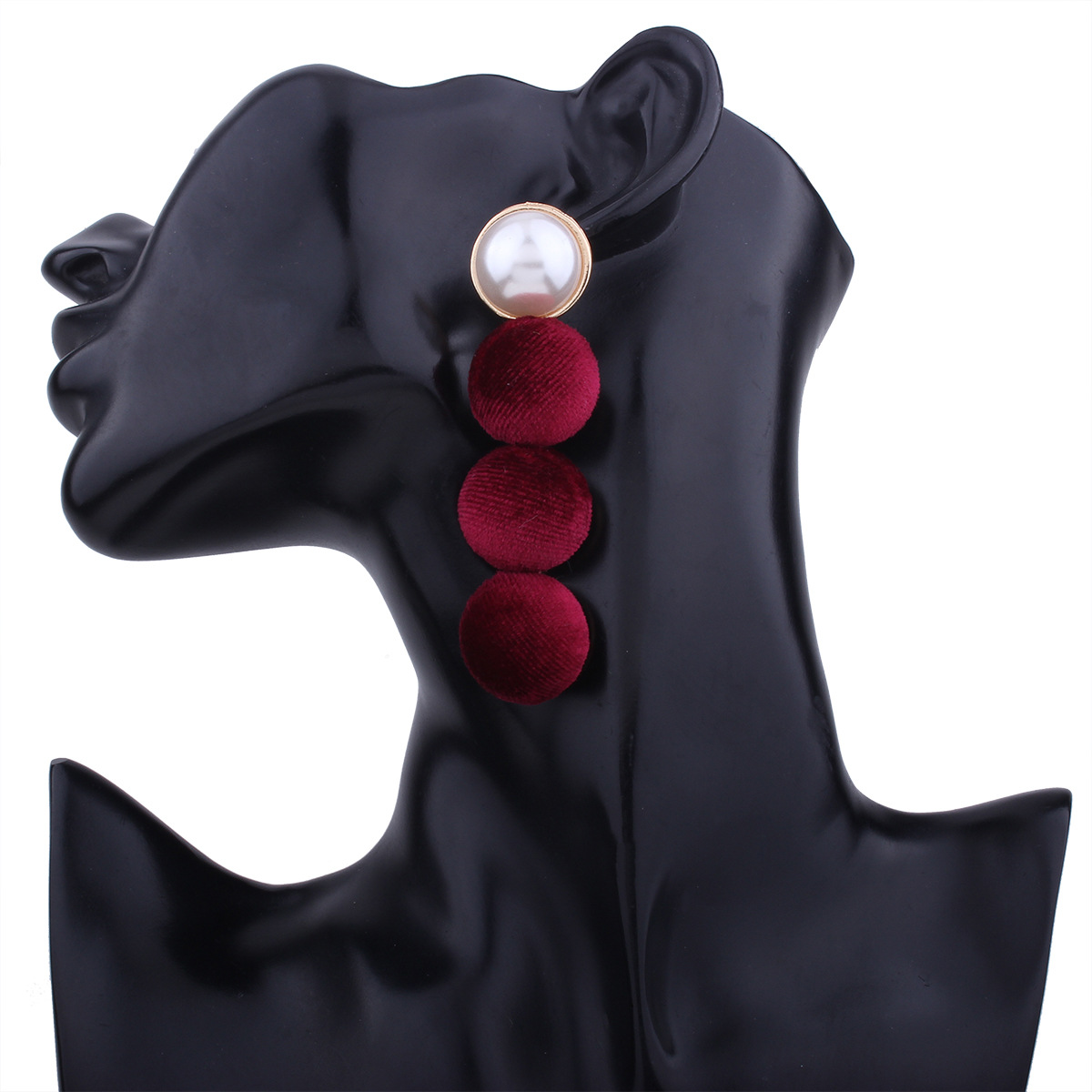 Ms Multicolor Half Pompoms Stitching Long Section Earrings Imitation Pearls Sweet Girls Earrings