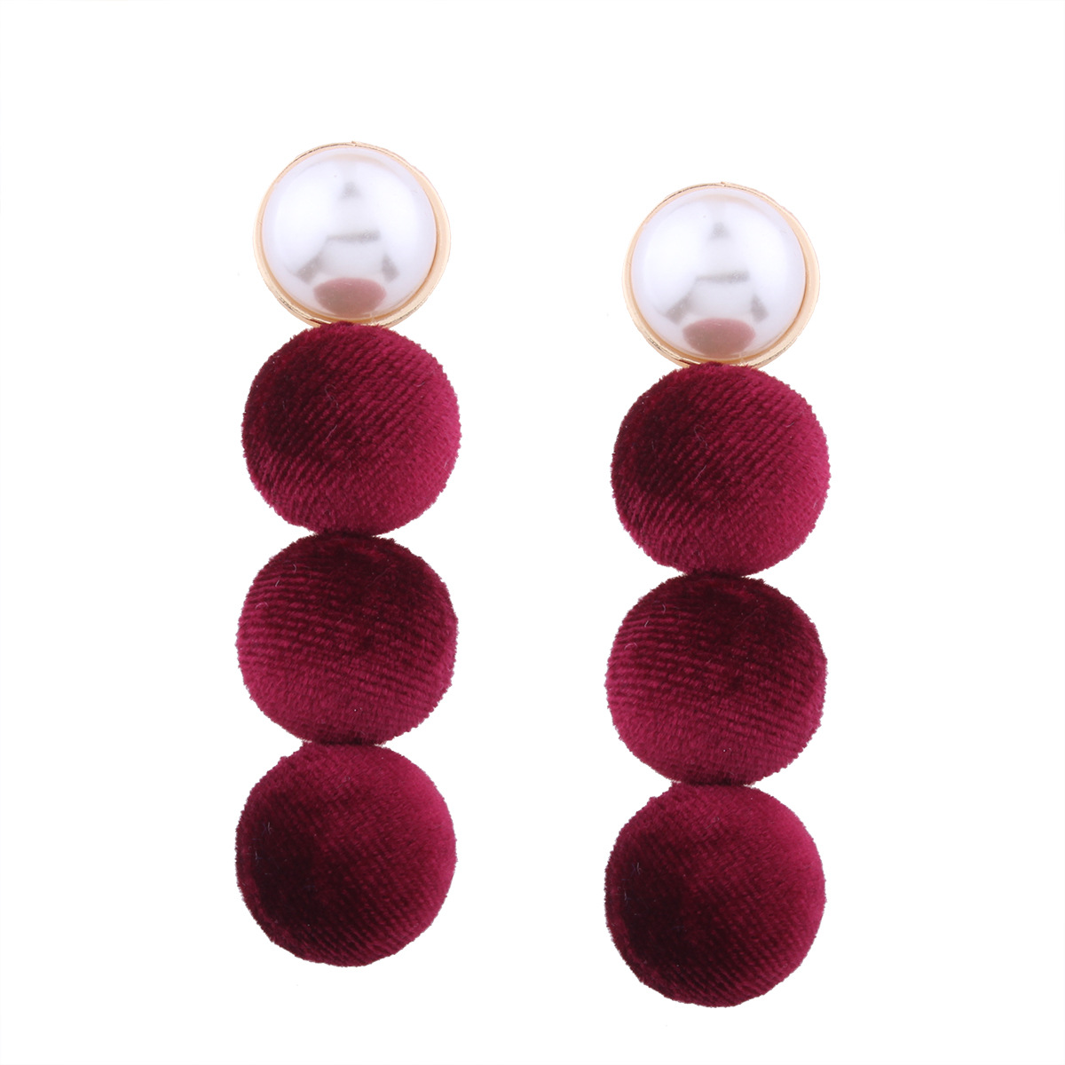 Ms Multicolor Half Pompoms Stitching Long Section Earrings Imitation Pearls Sweet Girls Earrings
