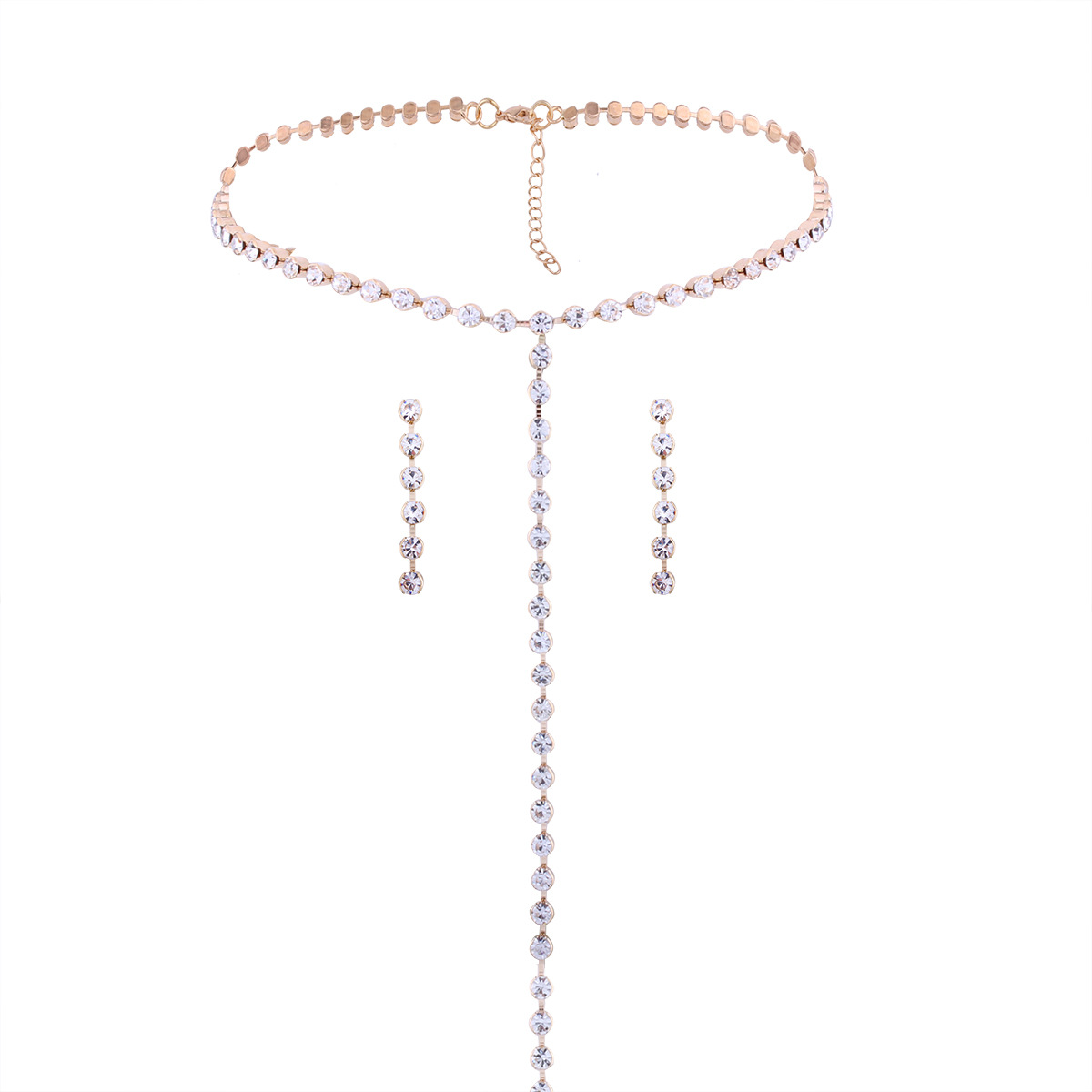 Western Style Ms Fashion Simple Style Alloy Diamond Necklace Wild Earring Jewelry