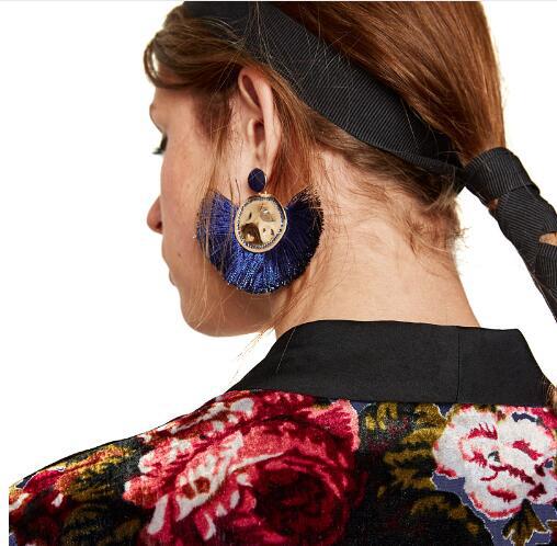 Western Style Trend Fashion Sector Tassel Earrings Creative Geometry Round Alloy Earring