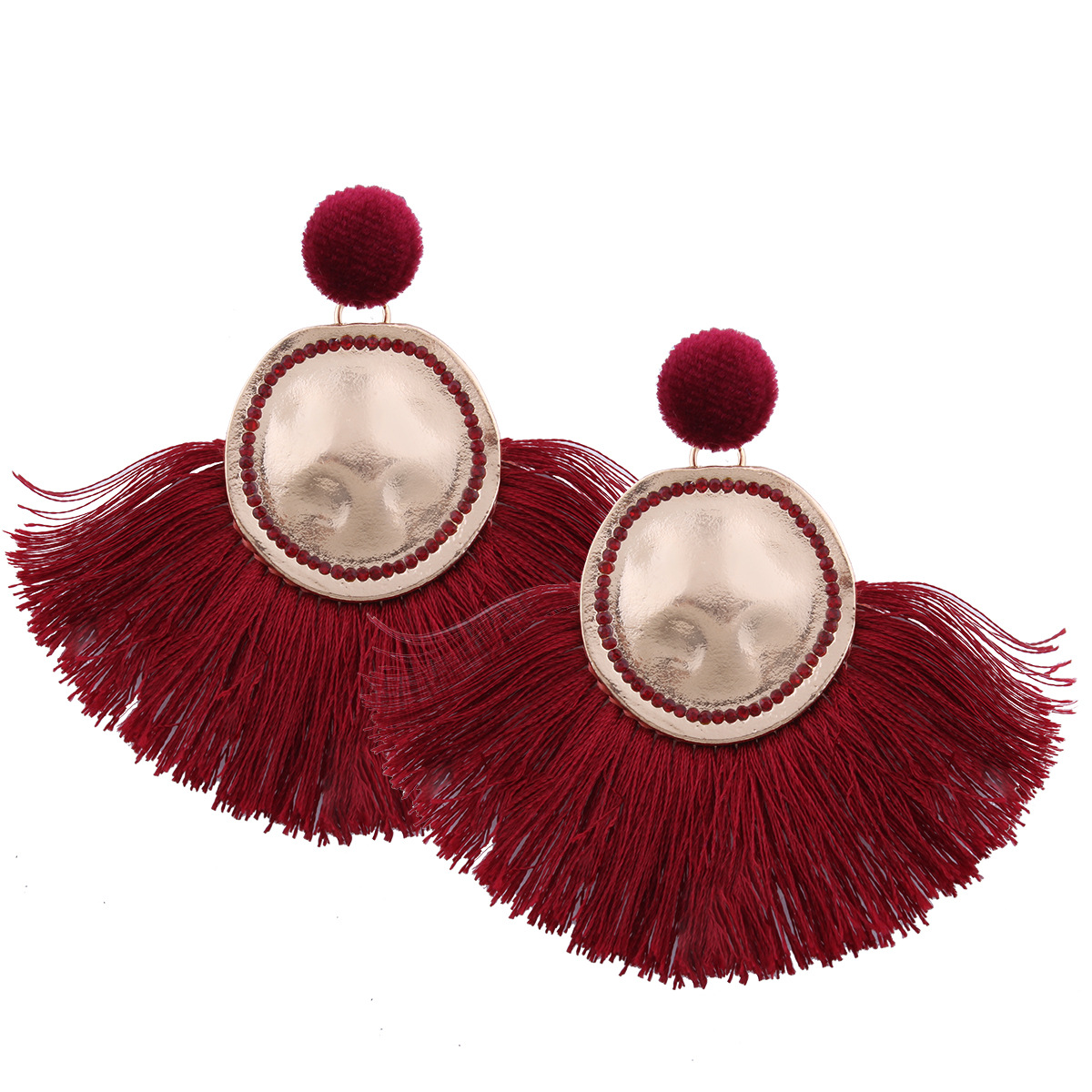 Western Style Trend Fashion Sector Tassel Earrings Creative Geometry Round Alloy Earring