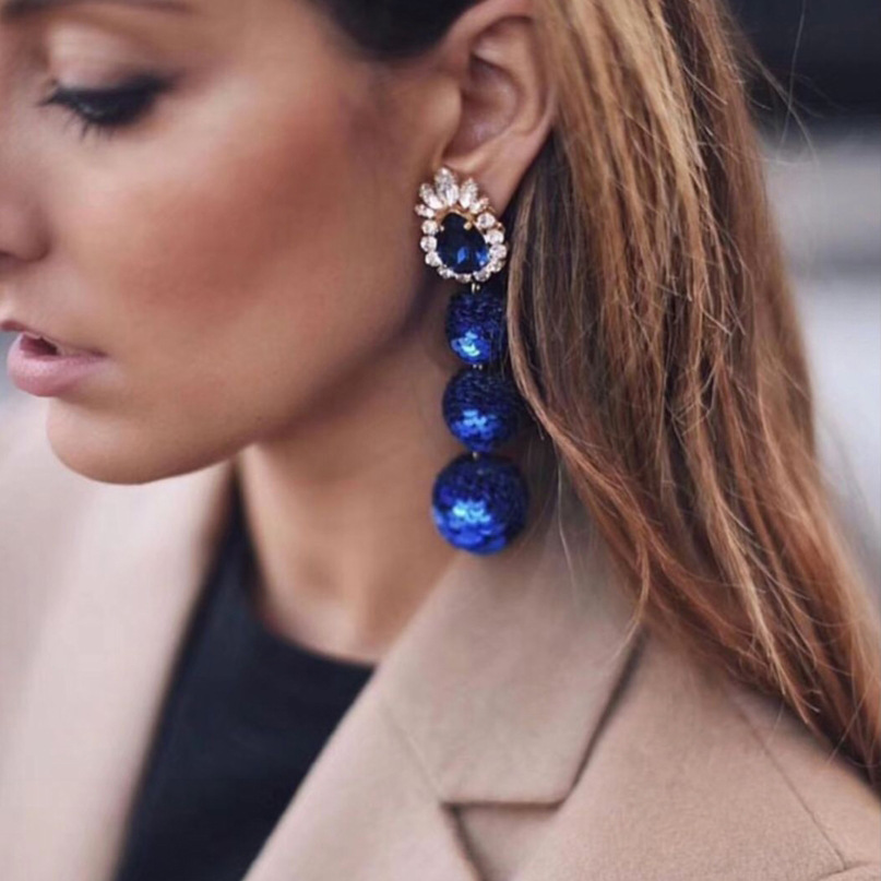 Western Style Ms Personality Temperament Wild Sequins Ball Diamond fine Earring