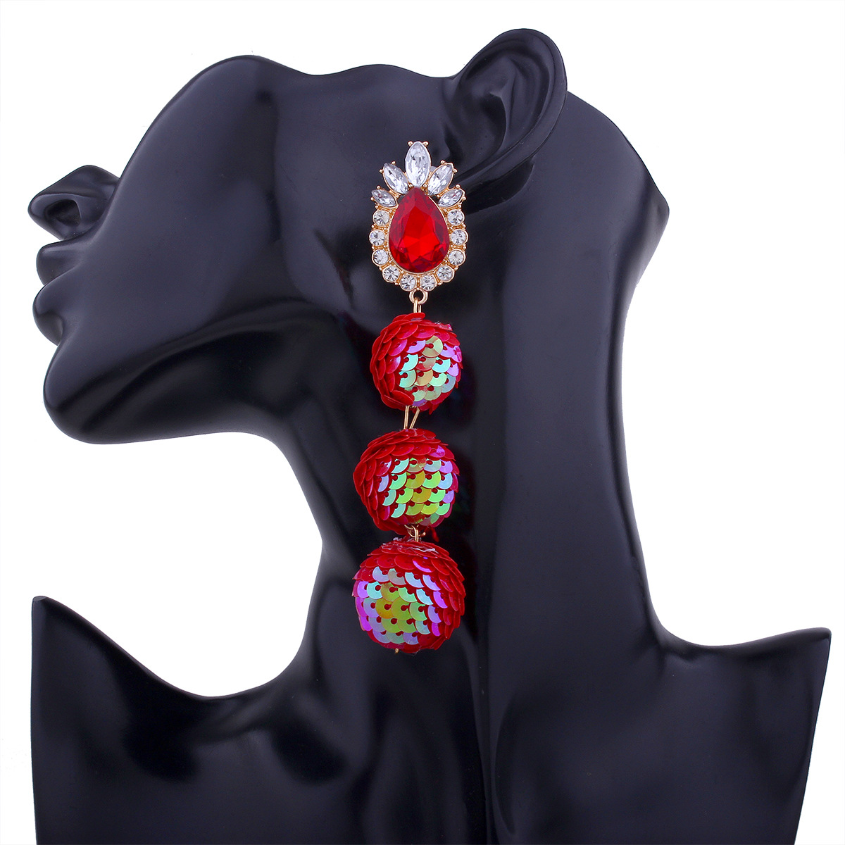 Western Style Ms Personality Temperament Wild Sequins Ball Diamond fine Earring
