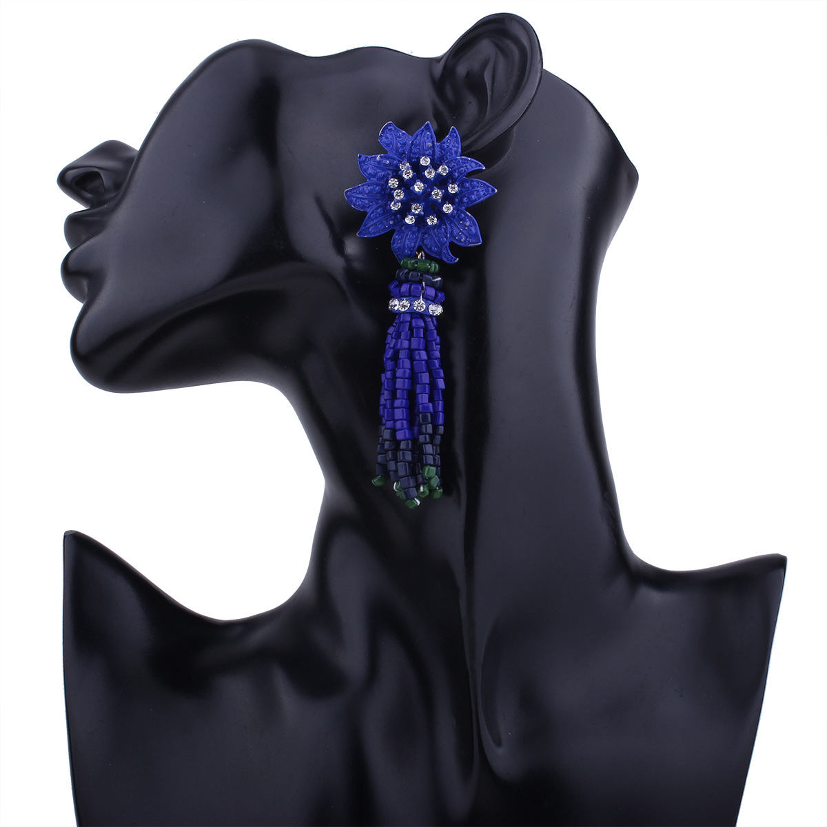 Western Style Ms Manual Beaded Tassel Earrings Sun flower Modeling Diamond Earring