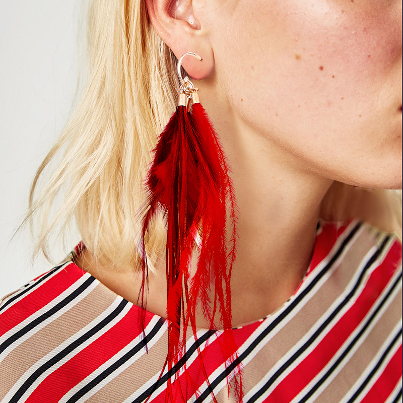 Ms folk-custom Feather Beautiful Earring Fashion Wild Long Section Temperament Earrings