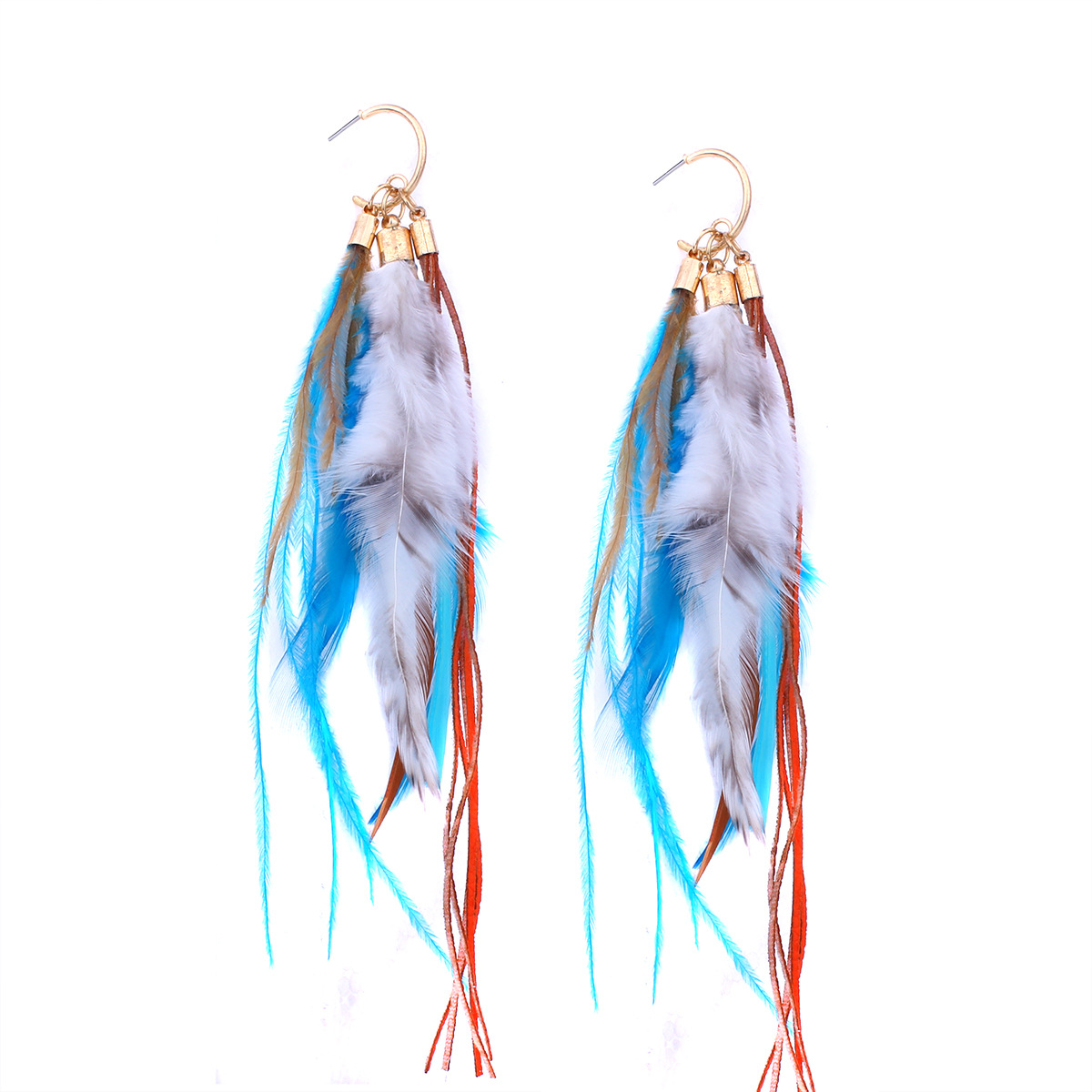 Ms folk-custom Feather Beautiful Earring Fashion Wild Long Section Temperament Earrings