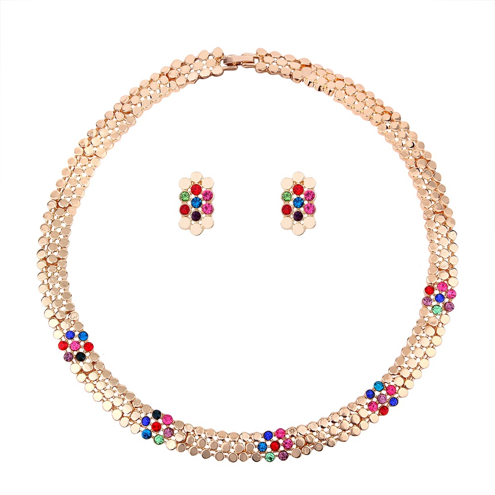 Ms luxurious Alloy Diamond Temperament Wild Short Paragraph Necklace Earring