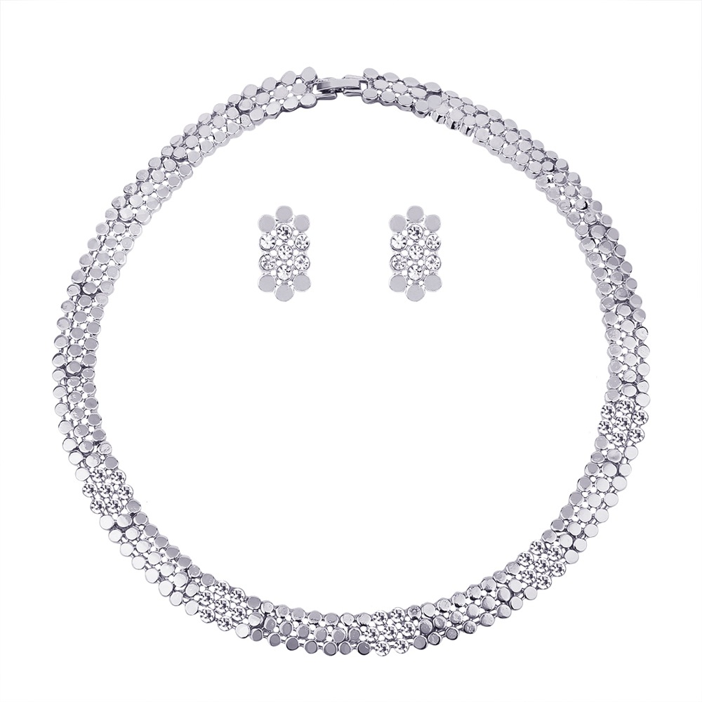 Ms luxurious Alloy Diamond Temperament Wild Short Paragraph Necklace Earring