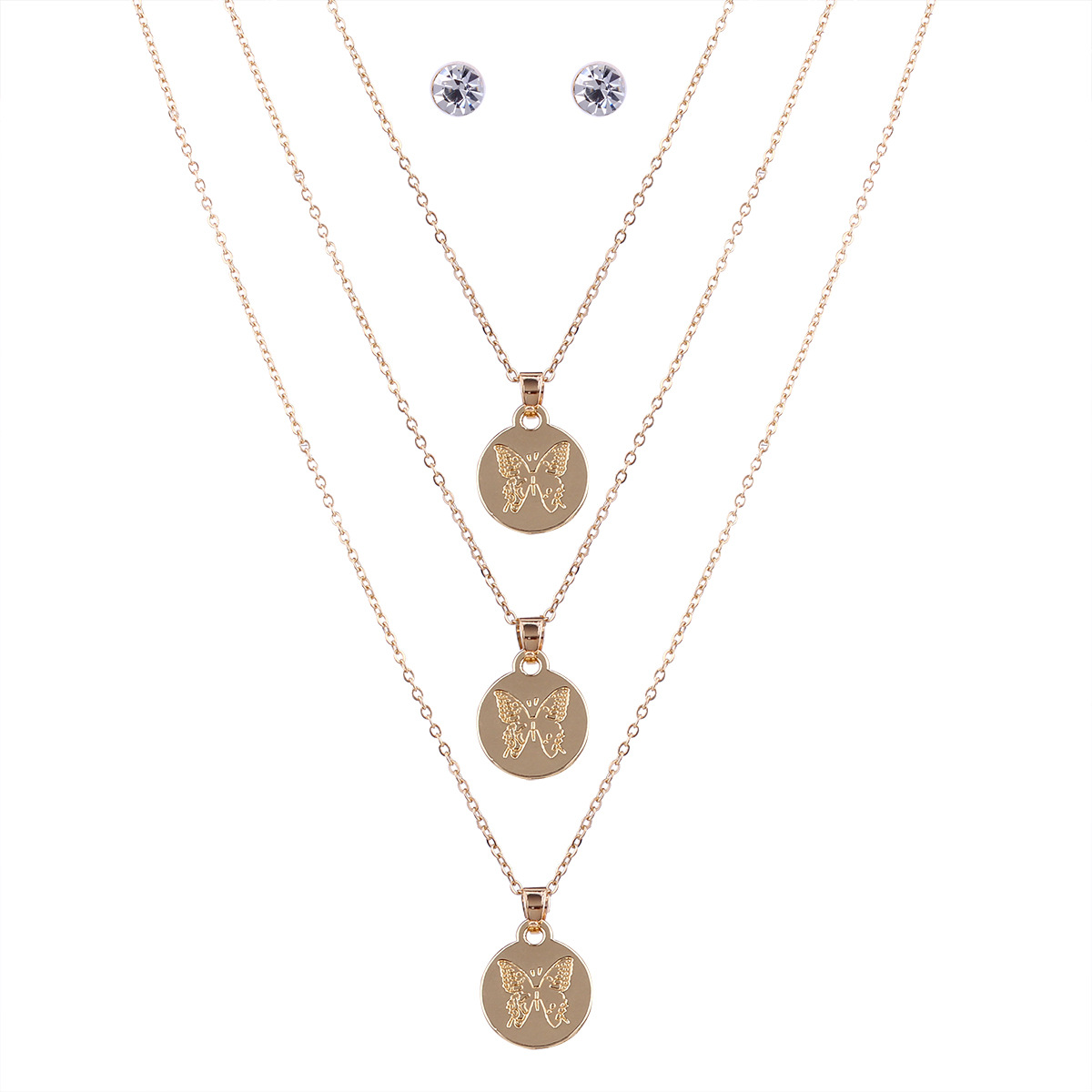 Western Style Ms Personality Wild Multi-layer Geometry Butterfly Temperament Necklace Earring