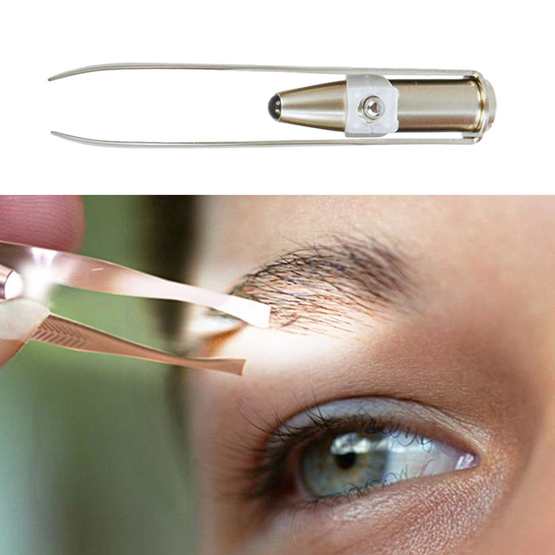 Women beauty tools Professional Stainless Steel LED Light Eyebrow Tweezers Plier Clip Make Up Tool