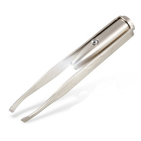 Women beauty tools Professional Stainless Steel LED Light Eyebrow Tweezers Plier Clip Make Up Tool