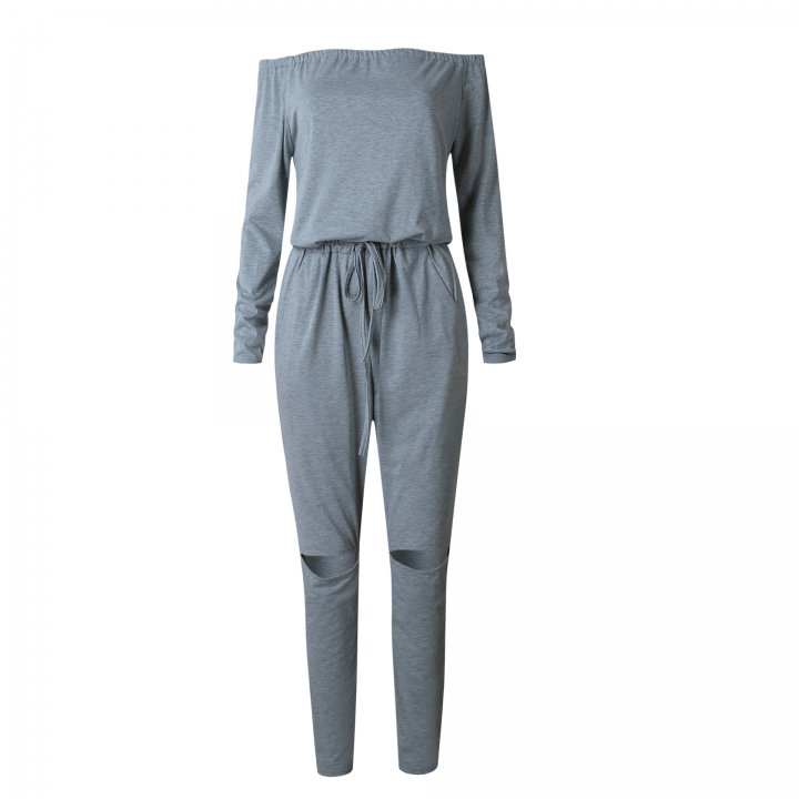 Ms Solid Color A Word Collar Tube top Strapless Long Sleeves Sexy Even clothing Trousers