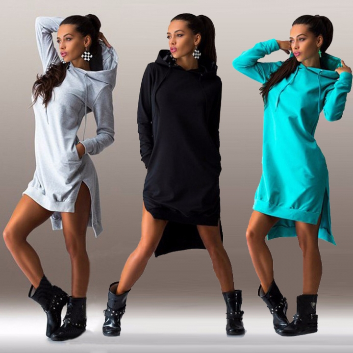 Western Style Ms Fashion irregular Hooded Long Sleeves Dress Sweater
