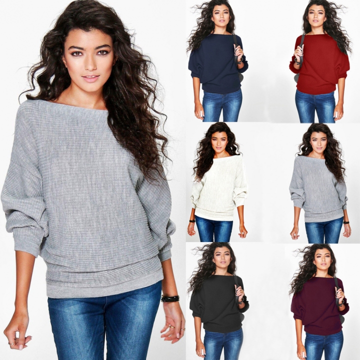 Western Style Ms Personality Autumn And Winter Fashion Loose Bat Sleeve knitting Sweater