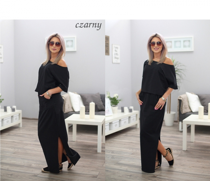Western style Ms fashion personality summer Open sideways Fork pocket Loose dress