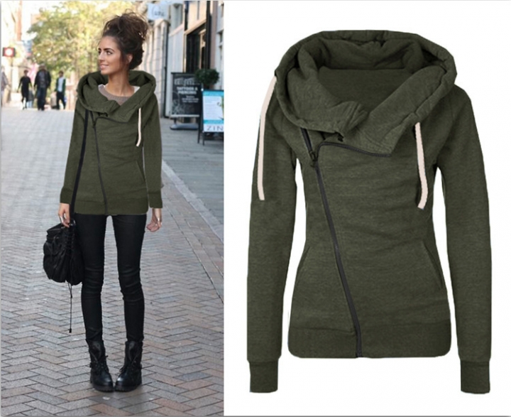 Western Style Ms Autumn Fashion Long Sleeves lapel Pocket Diagonal zipper Sweater Coat