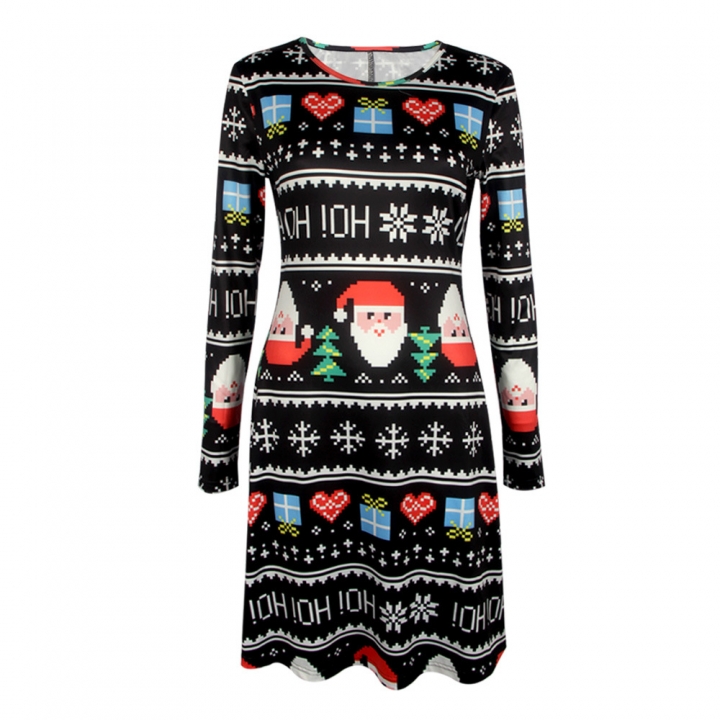 Western Style Ms Personality Fashion Santa Claus Snowman Christmas Mosaic Dress