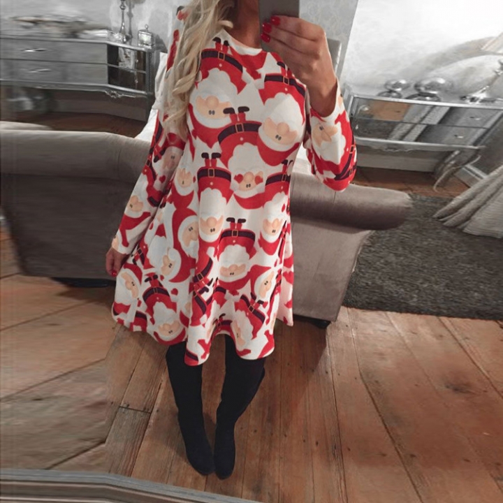 Western Style Ms Fashion Personality high Quality Christmas Old Man Snowflake Printing Dress