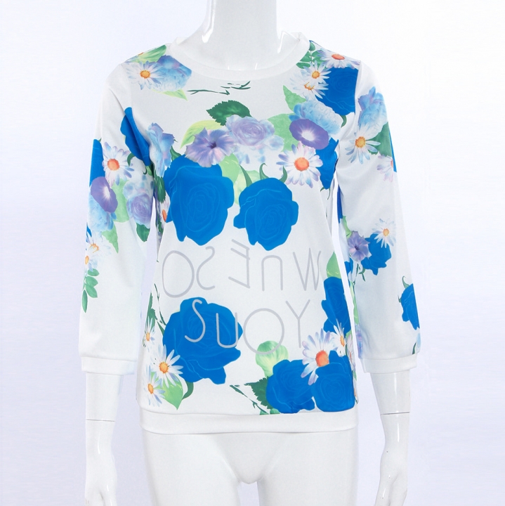 Western Style Ms The New Fashion Rose Printing Sweater Long Sleeves T-shirt