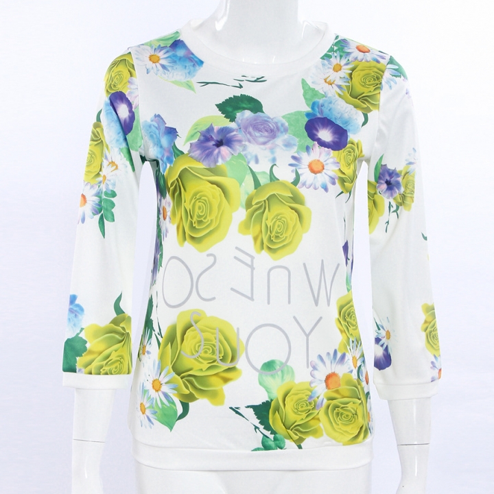 Western Style Ms The New Fashion Rose Printing Sweater Long Sleeves T-shirt