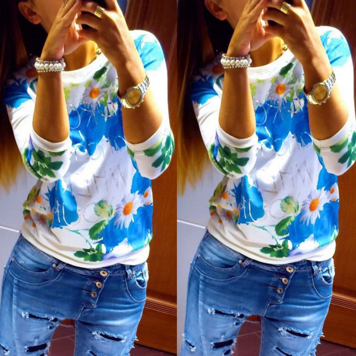 Western Style Ms The New Fashion Rose Printing Sweater Long Sleeves T-shirt