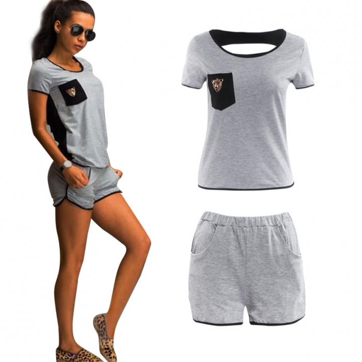 Western Style Ms Fashion Leisure Back Openwork Personality Trend Short Sleeve Shorts Set