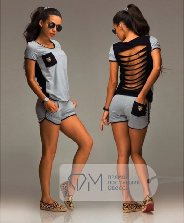 Western Style Ms Fashion Leisure Back Openwork Personality Trend Short Sleeve Shorts Set