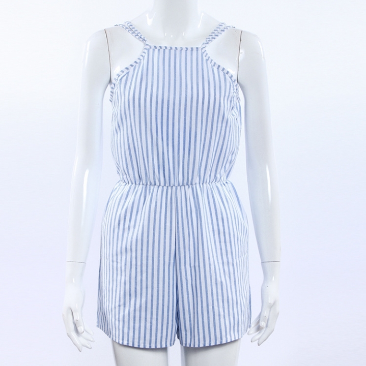 Western Style Ms Fashion Sleeveless Slim Stripe Loose Halo Rompers