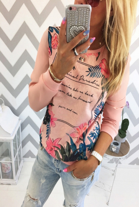 Western Style Ms Fashion Autumn And Winter Long Sleeves Printing Stitching coat T-shirt