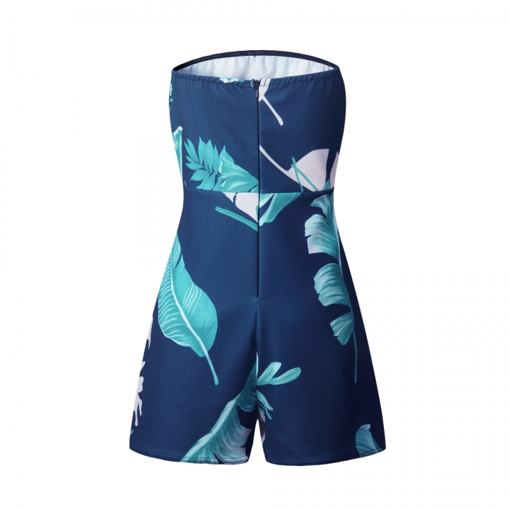 Western Style Ms Fashion Tube top Leaves Printing Sexy Halo Rompers