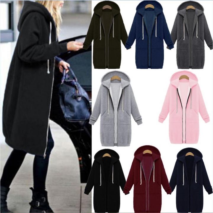 Western Style Ms Fashion Thickening In the long Section Hooded Sweater coat