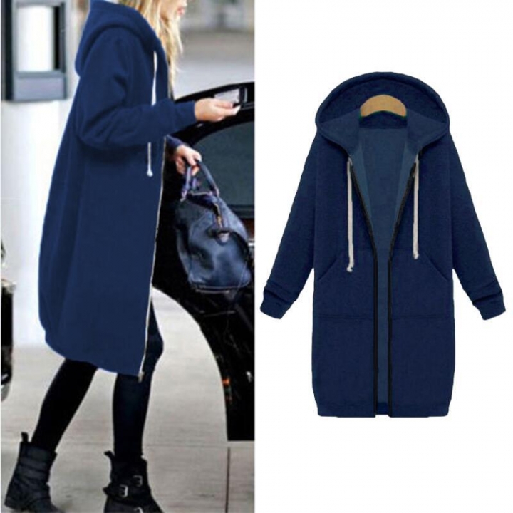 Western Style Ms Fashion Thickening In the long Section Hooded Sweater coat
