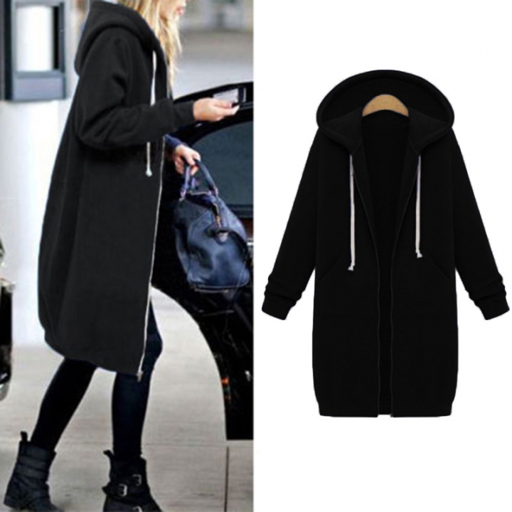 Western Style Ms Fashion Thickening In the long Section Hooded Sweater coat